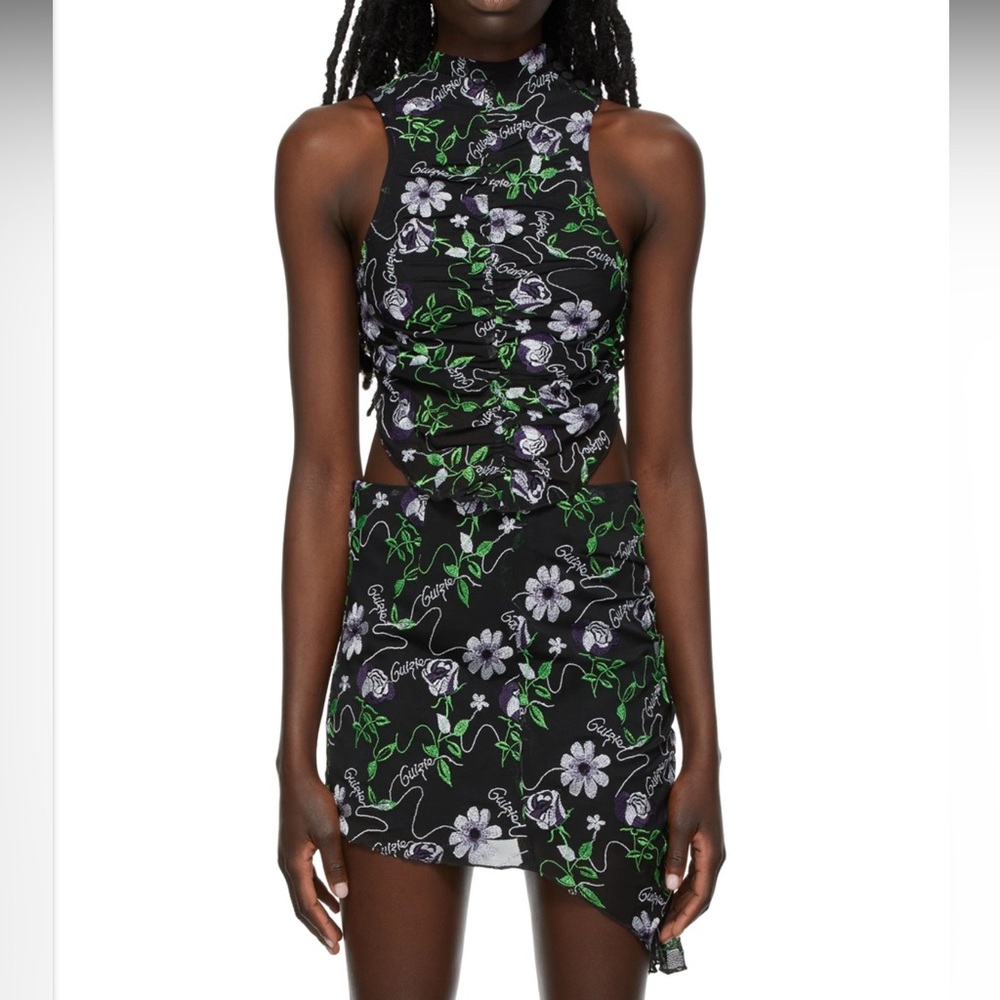 Danielle Guizio Black Floral Dreams Embroidered Skirt Set